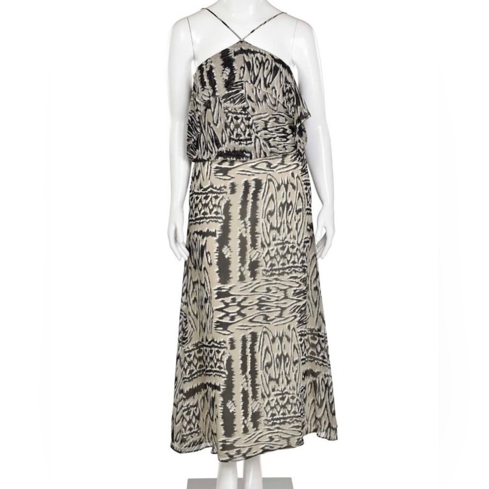 BCBG Max Azria Ikat Neutral Print Silk Maxi Dress